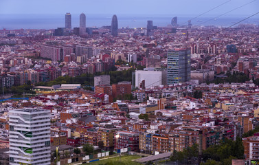 Aerial view of twilight in Barcelona