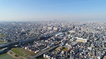 大和川から大阪市を望む