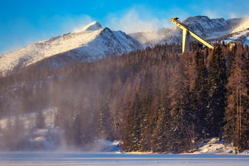 View of the Predne Solisko Mountain near Stbske Pleso lake in Tatra National Park, Slovakia. The height of the peak is 2093 m and is the last peak of the Solisko comb (High Tatras Mountains).