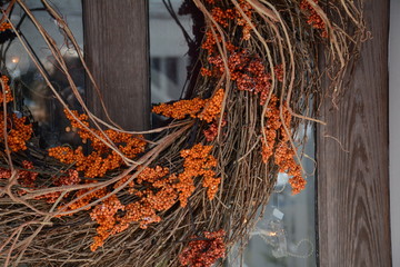 Brown Twig Wreath with Orange Berries