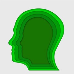 human head in green paper art design background