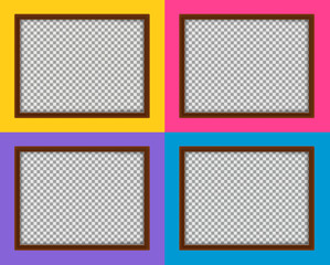 Four wooden frames with different color backgrounds