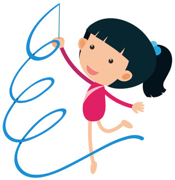 Girl playing gymnastic with ribbon
