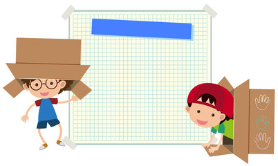 Paper template with two boys in box
