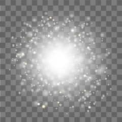 Glow light effect. Abstract effect of lighting flare. Snowflakes Vector
