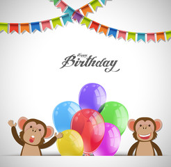 Fototapeta premium Birthday theme with monkeys and balloons