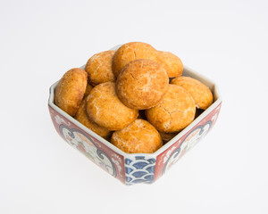 Peanut cookies or Chinese traditional peanut cookies on a background.