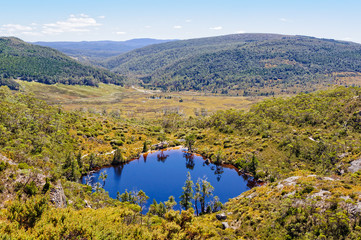 Fototapeta na wymiar Wombat Pool photographed from the Marion Lookout track in the Cradle Mountain-Lake St Clair National Park - Tasmania, Australia