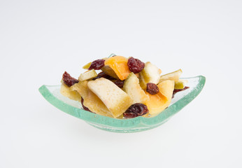 Dried fruits or assorted preserved fruits on background.