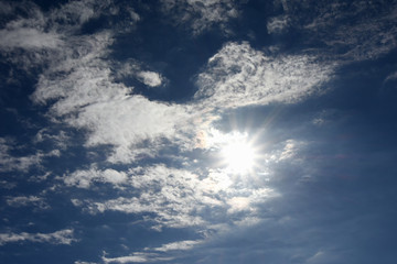 Fototapeta na wymiar 青空と雲「空想・雲のモンスター（太陽の日差しで肌を傷めたモンスターなどのイメージ）」（日焼け、肌荒れ、紫外線、暑い、熱いなどのイメージ）