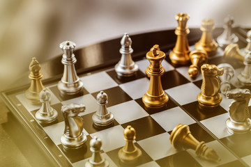 chess board game competition business concept with blur image background