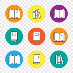 Colorful education icons set with line books