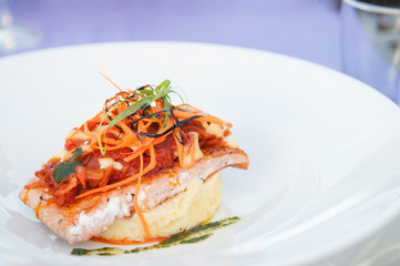 Grilled cod fish with  pesto sauce