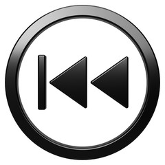 Fast backward icon. Black round 3d button with frame
