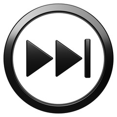 Fast forward icon. Black round 3d button with frame