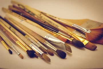 Paint brushes and a palette