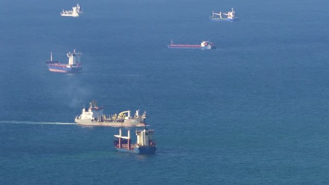  A Cargo Ships anchored  near Haifa Port