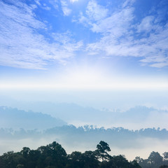 Landscape of mountain with fog on morning