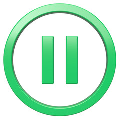 Pause icon. Green round 3d button with frame