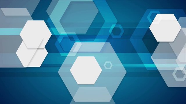 Abstract blue tech geometric motion background with hexagons. Seamless looping. Video animation Ultra HD 4K 3840x2160