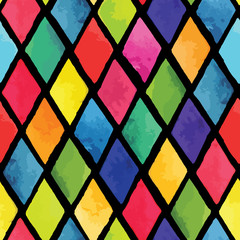 Seamless pattern with watercolor rhombus