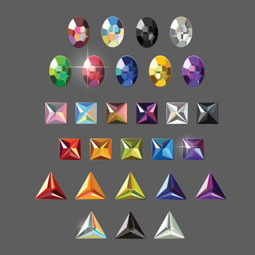 Rhinestones set, oval, square, and triangle gems