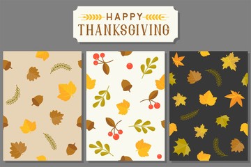 thanksgiving greeting card template and seamless pattern for fall season