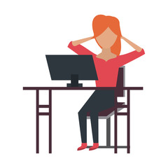 Woman with desk computer icon vector illustration graphic design