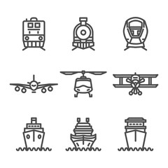 Linear transportation line icon view from front