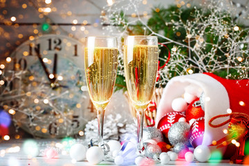 Christmas winter background. New Year's toys. Happy New Year and Merry Christmas.