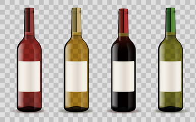 Set of wine bottles isolated on transparent background
