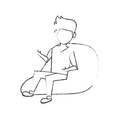 Young man sitting on bean bag icon vector illustration graphic design