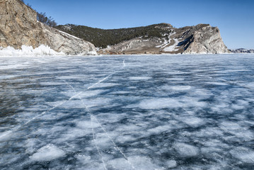 the rock and the ice on lake Baikal