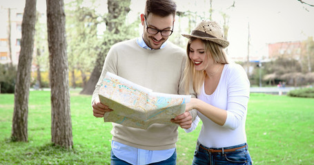 Beautiful couple traveling and sightseeing