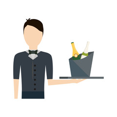 colorful waiter man  with  wine cooler over white background  vector illustration