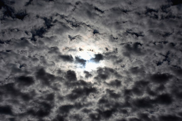 雲から透けて見える太陽「空想・雲のモンスターたち（太陽のまわりに無数のモンスターのイメージなど）」（同一性、連続性、犬などの何かがこちらを見ているなどイメージ