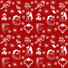 Naklejka premium Christmas white pattern on red background