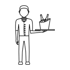 bartender holding a tray with drinks icon over white background vector illustration