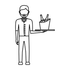bartender holding a tray with drinks icon over white background vector illustration