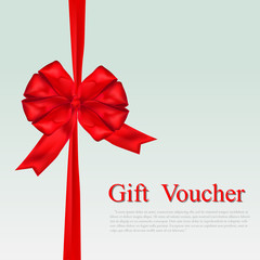 Gift Voucher template with red bow ribbon. Vector illustration