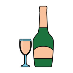 champagne bottle and glasses icon over white background vector illustration