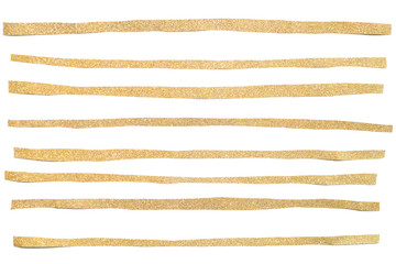 Gold glitter striped paper cut on white background