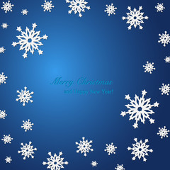 Naklejka na ściany i meble Blue Christmas background with paper snowflakes.