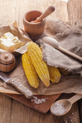 Fototapeta na wymiar boiled corn on cobs