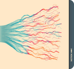 Array with dynamic emitted particles. Water splash imitation. Abstract background. Vector illustration.