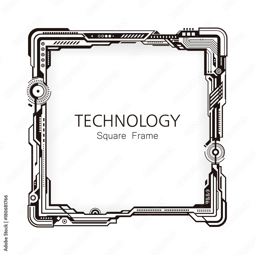 Poster square technology black and white frame border design background.