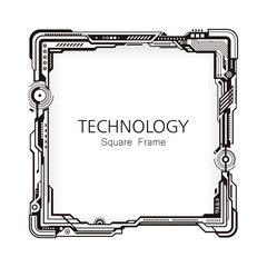 Square technology black and white frame border design background. 