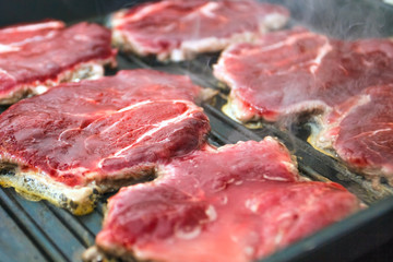meat fried in a grill pan