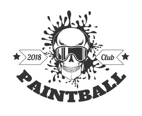 Paintball club 2018 monochrome logotype with skull in mask