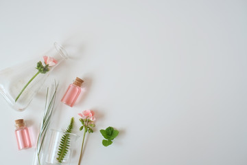 laboratory experiment and research with leaf, oil and ingredient